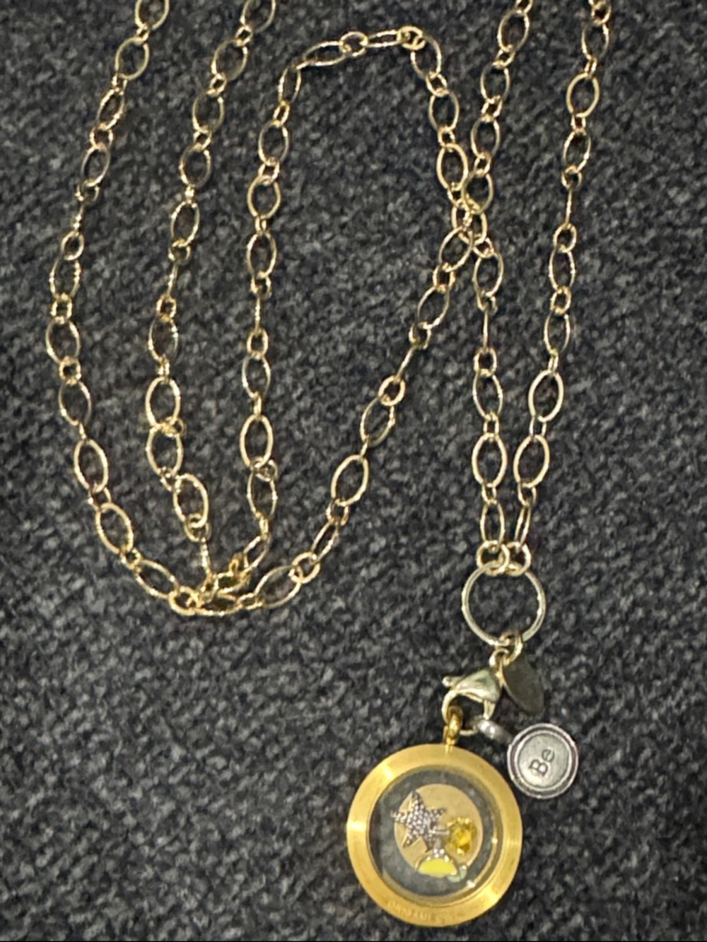 Brighton Gold-Tone Necklace with Yellow Crystal Locket and Charm Tags